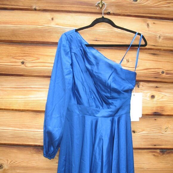 NWT Mac Duggal HIGH LOW ONE SHOULDER FLOWY GOWN Blue Size 6 49141 - Picture 8 of 14